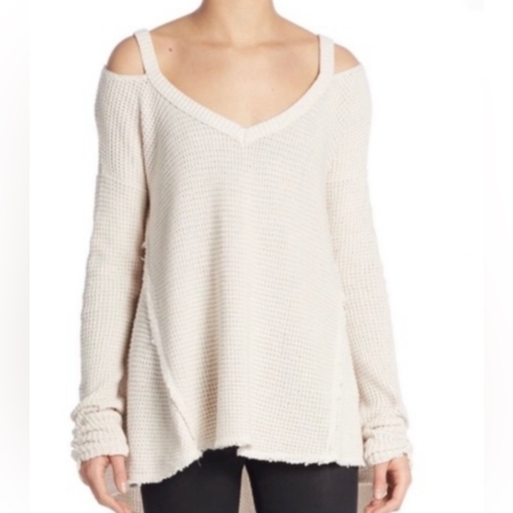 Free People womenβs Moonshine V neck sweater, white, size Small